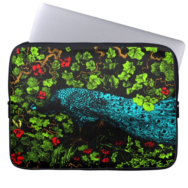 Nederlandse Art Nouveau Pauw en Vlinder Laptop Sleeve (Voorkant)