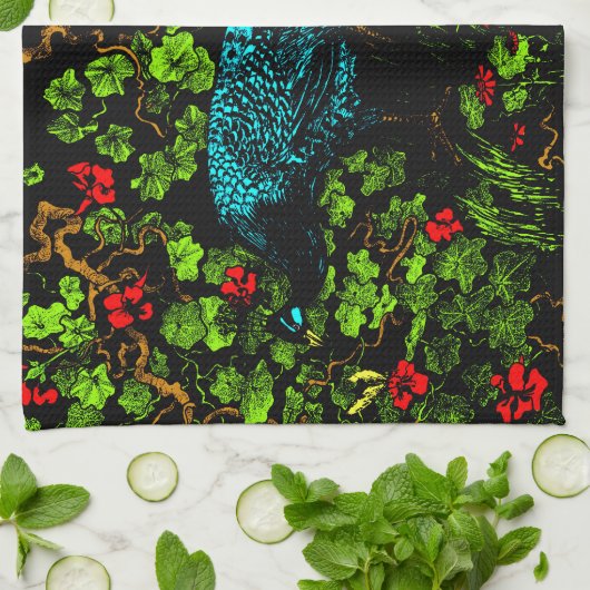 Nederlandse Art Nouveau Pauw en Vlinder Theedoek (Gevouwen)