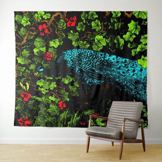 Nederlandse Art Nouveau Pauw en Vlinder Wandkleed (In Situ (horizontaal))