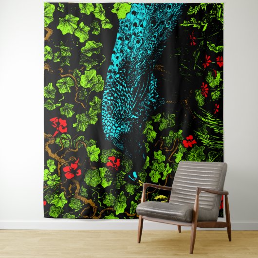 Nederlandse Art Nouveau Pauw en Vlinder Wandkleed (In situ)