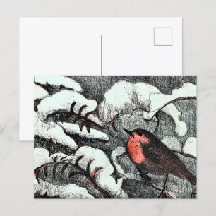 Nederlandse Art Nouveau Robin Bird in de winter Briefkaart