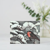 Nederlandse Art Nouveau Robin Bird in de winter Briefkaart (Staand voorkant)
