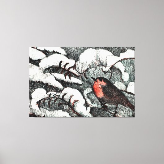 Nederlandse Art Nouveau Robin Bird in de winter Canvas Afdruk (Voorkant)