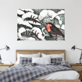 Nederlandse Art Nouveau Robin Bird in de winter Canvas Afdruk (Insitu (Slaapkamer))