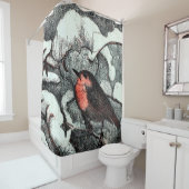 Nederlandse Art Nouveau Robin Bird in de winter Douchegordijn (In situ)