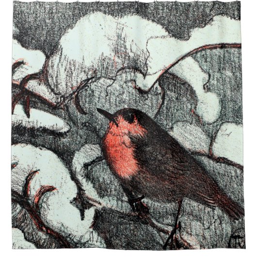 Nederlandse Art Nouveau Robin Bird in de winter Douchegordijn (Voorkant)
