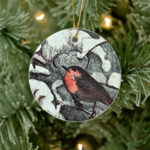 Nederlandse Art Nouveau Robin Bird in de winter Keramisch Ornament