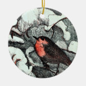 Nederlandse Art Nouveau Robin Bird in de winter Keramisch Ornament (Voorkant)