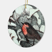 Nederlandse Art Nouveau Robin Bird in de winter Keramisch Ornament (Links)
