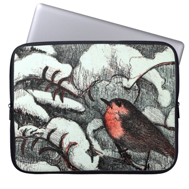 Nederlandse Art Nouveau Robin Bird in de winter Laptop Sleeve (Voorkant)