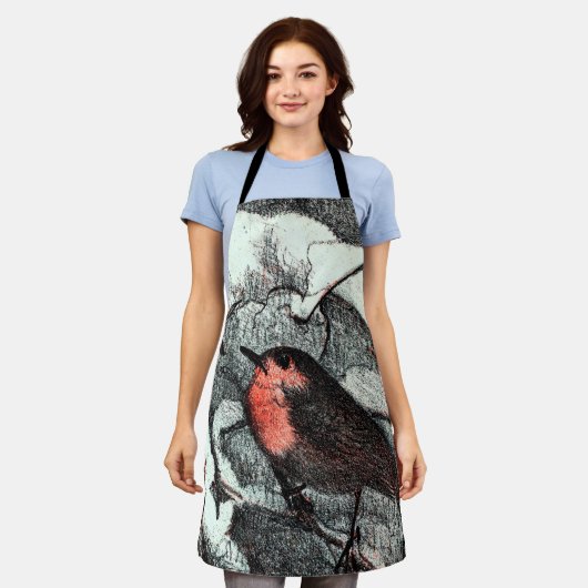 Nederlandse Art Nouveau Robin Bird in de winter Schort (Gedragen)