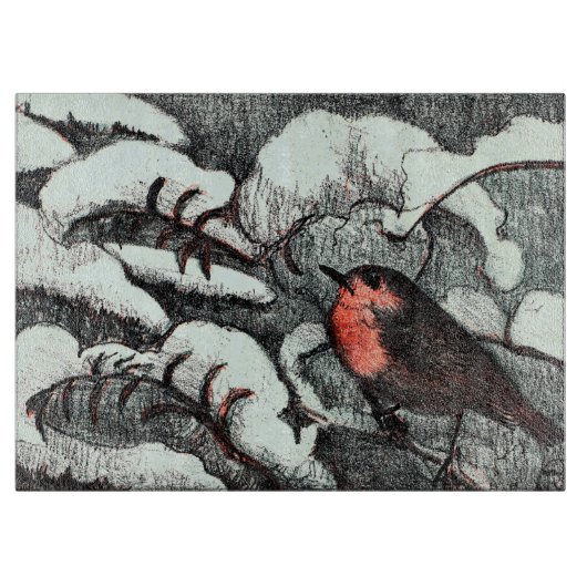 Nederlandse Art Nouveau Robin Bird in de winter Snijplank (Voorkant)