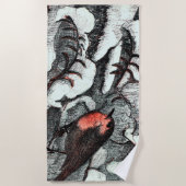 Nederlandse Art Nouveau Robin Bird in de winter Strandlaken (Voorkant)