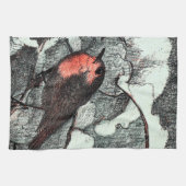 Nederlandse Art Nouveau Robin Bird in de winter Theedoek (Horizontaal)