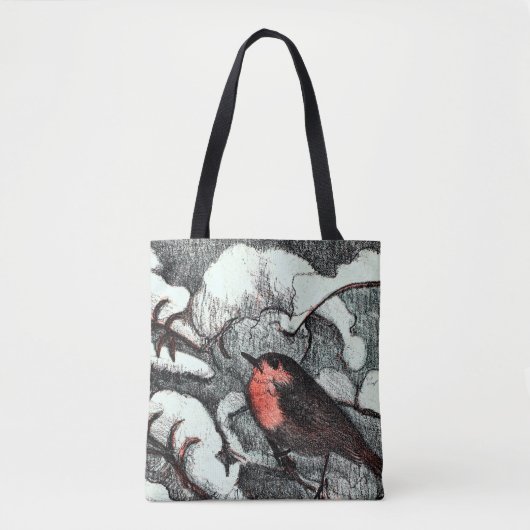 Nederlandse Art Nouveau Robin Bird in de winter Tote Bag (Voorkant)