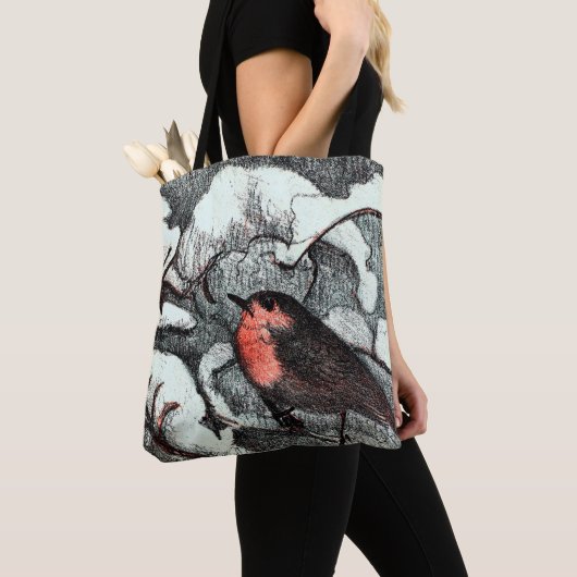 Nederlandse Art Nouveau Robin Bird in de winter Tote Bag (Dichtbij)