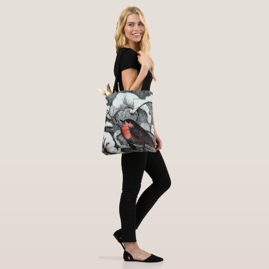 Nederlandse Art Nouveau Robin Bird in de winter Tote Bag (Op model)