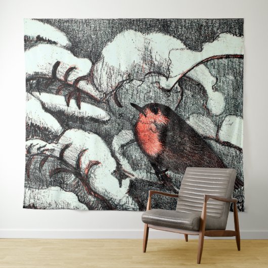 Nederlandse Art Nouveau Robin Bird in de winter Wandkleed (In Situ (horizontaal))