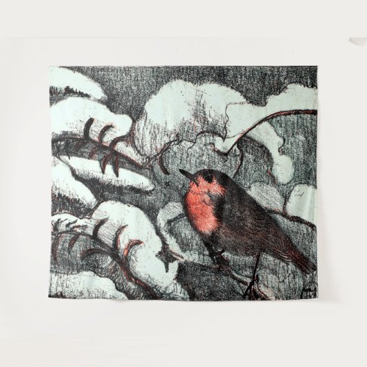 Nederlandse Art Nouveau Robin Bird in de winter Wandkleed (Voorkant (horizontaal))