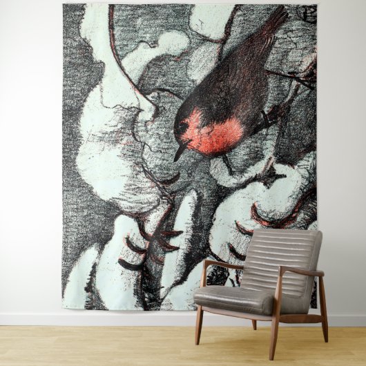 Nederlandse Art Nouveau Robin Bird in de winter Wandkleed (In situ)