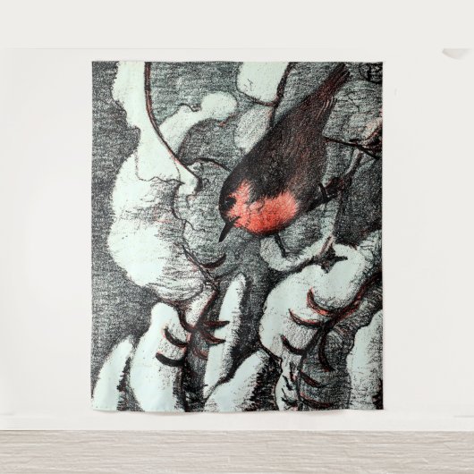 Nederlandse Art Nouveau Robin Bird in de winter Wandkleed (Voorkant)