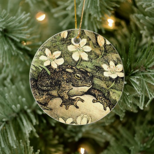 Nederlandse Art Nouveau Toad en Dogwood Keramisch Ornament (Boom)