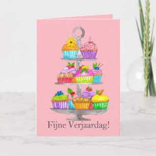 Nederlandse Birthday Waterverf cupcakes Kaart