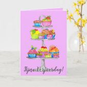 Nederlandse Birthday Waterverf cupcakes Kaart (Gele Bloem)