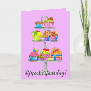 Nederlandse Birthday Waterverf cupcakes Kaart
