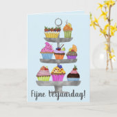 Nederlandse Birthday Waterverf cupcakes Kaart (Gele Bloem)