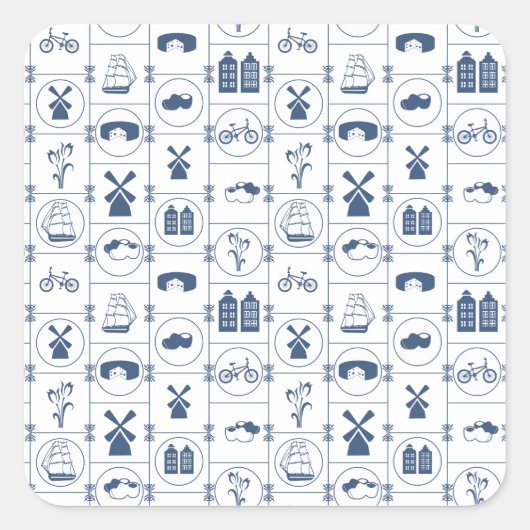 Nederlandse Blauwe tegels Vierkante Sticker (Voorkant)