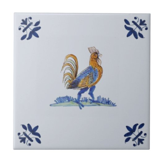 Nederlandse Delft Rooster circa 1650 Repro Tegeltje (Voorkant)