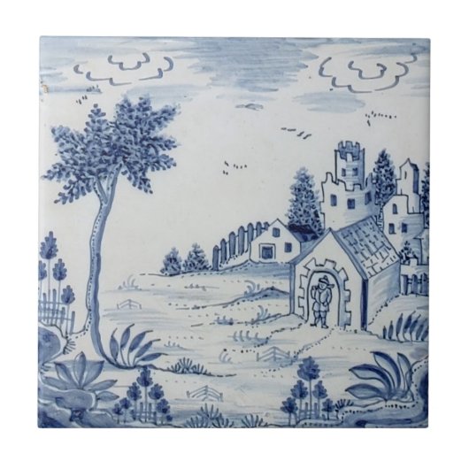 Nederlandse Delft Tile Antiek Reproduction-24 Tegeltje (Voorkant)