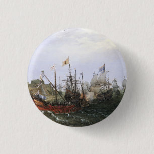 Nederlandse Eskader valt een Spaans Fort aan Ronde Button 3,2 Cm