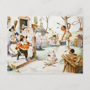 Nederlandse familie en Indiërs in indianen Briefkaart