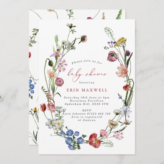 Nederlandse Floral Wreath Baby shower Uitnodiging (Voorkant / Achterkant)