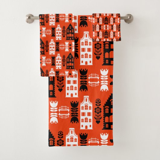 Nederlandse Folk Art Print Bad Handdoek (Insitu)
