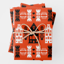 Nederlandse Folk Art Print Inpakpapier Vel