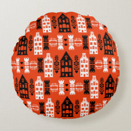 Nederlandse Folk Art Print Rond Kussen