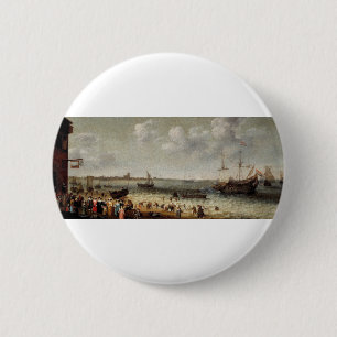 Nederlandse haven bij de stad Brill in Nederland Ronde Button 5,7 Cm