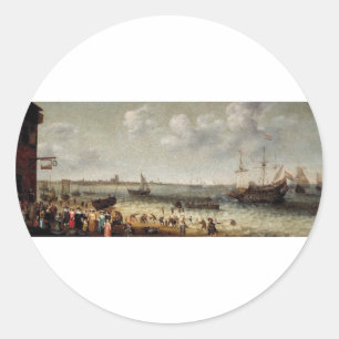 Nederlandse haven bij de stad Brill in Nederland Ronde Sticker