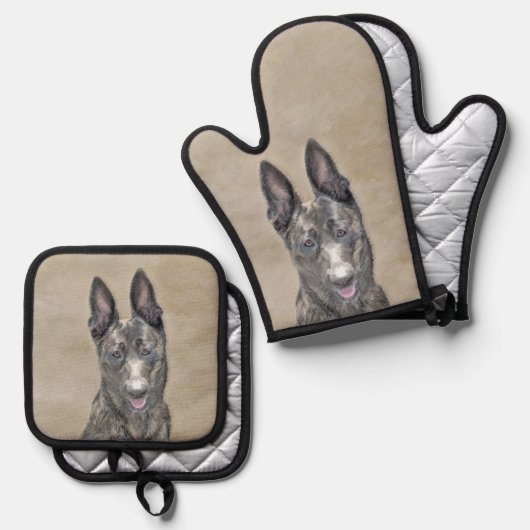 Nederlandse Herder Schilderij Schattigee Originele Ovenwant & Pannenlap Set (Voorkant / Achterkant)