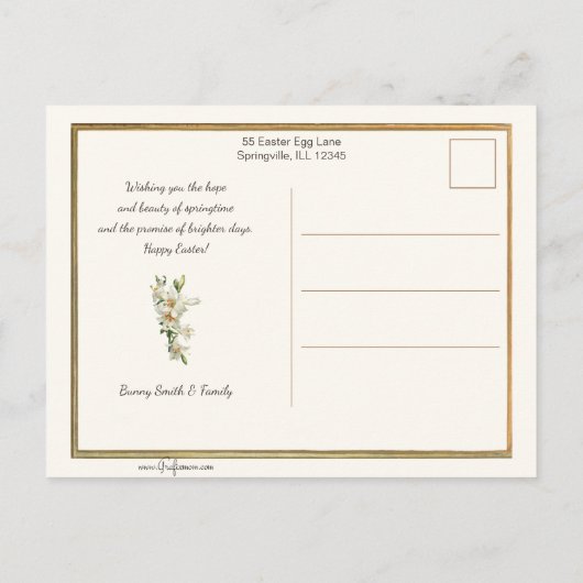  Nederlandse jongen met Paaslilies en Bunny Briefkaart (Achterkant)