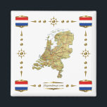 Nederlandse Kaart Vlaggen Magnet<br><div class="desc">Dit ontwerp omvat een Nederlandse kaart binnen een grens met de nationale vlag. Het ontwerp werkt het best op vierkante magneten. U kunt uw eigen tekst/afbeeldingen toevoegen met de functie 'Aanpassen!'. © 2010 FlagAndMap. Kaart afgeleid van afbeeldingen op: http://www.lib.utexas.edu/maps/</div>