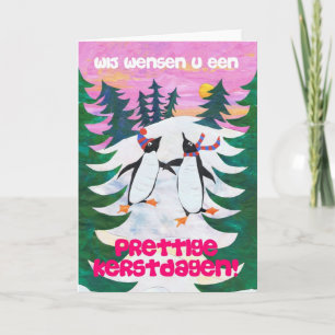 Nederlandse Kerst Kaart - Schaatspinguïns