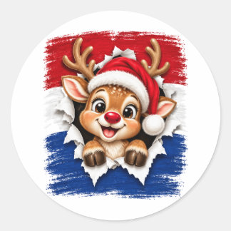 Nederlandse Kerst Rendier Ronde Sticker