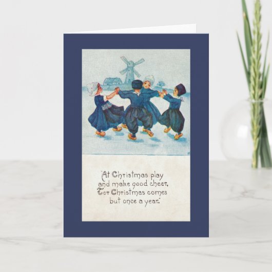 Nederlandse kerstkinderen dansen, feestdagen kaart (Voorkant)