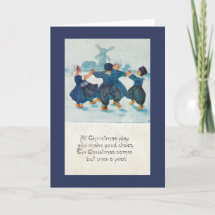 Nederlandse kerstkinderen dansen,  feestdagen kaart