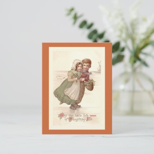 "Nederlandse kinderen schaatsen" Kerst Briefkaart (Staand voorkant)