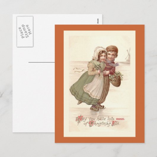 "Nederlandse kinderen schaatsen" Kerst Briefkaart (Voorkant / Achterkant)